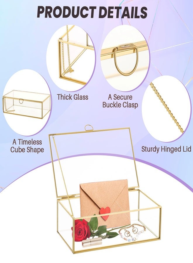 MAOPINER صندوق مجوهرات زجاجي ذهبي عتيق من ماوبينر، 7.8 × 4.3 × 2.3 بوصة، منظم عرض زجاجي مزخرف بغطاء، تصميم مستطيل شفاف للخواتم والأساور والأقراط - Image 3
