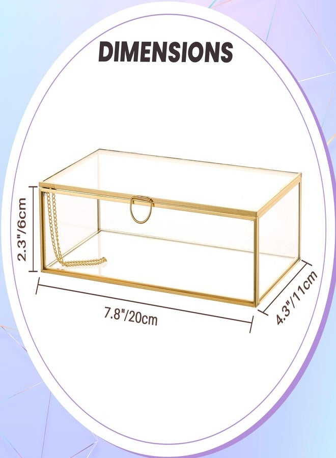 MAOPINER صندوق مجوهرات زجاجي ذهبي عتيق من ماوبينر، 7.8 × 4.3 × 2.3 بوصة، منظم عرض زجاجي مزخرف بغطاء، تصميم مستطيل شفاف للخواتم والأساور والأقراط - Image 2