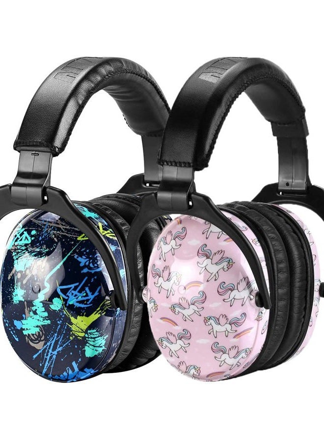 Zohan Kids Ear Protection 2 Pack, Hearing Protection Safety Ear Muffs for Children Have Sensory Issues, Adjustable Noise Reduction Earmuffs for Concerts, Fireworks, Air Shows(Rap&Unicorn) - Image 1