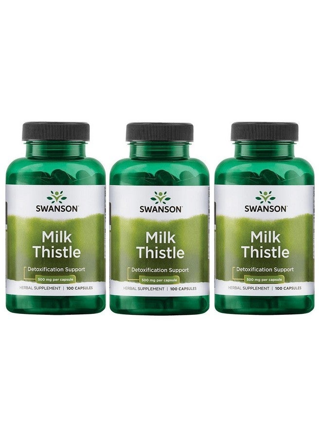 Swanson Milk Thistle - Herbal Liver Support Supplement - Natural Formula Helping to Maintain Overall Health & Wellbeing - (100 Capsules, 500mg Each) (3 Pack)