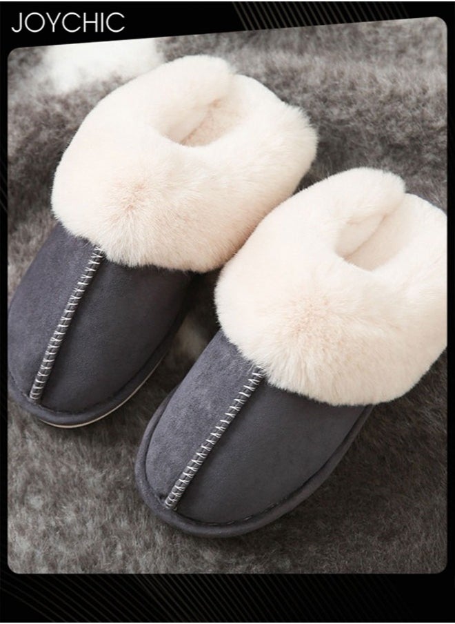 Joychic - Men Winter Flat Bedroom Slippers Memory Foam Slippers Fluffy Slippers Warm Soft House Slippers for Men Non-Slip Indoor Outdoor Dark Grey - Image 1