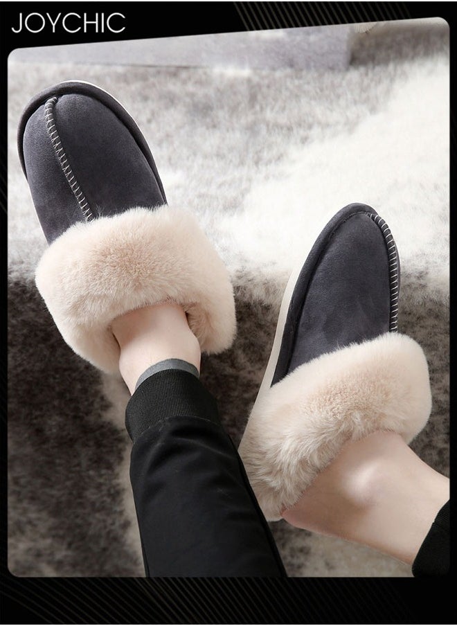 Joychic - Men Winter Flat Bedroom Slippers Memory Foam Slippers Fluffy Slippers Warm Soft House Slippers for Men Non-Slip Indoor Outdoor Dark Grey - Image 1