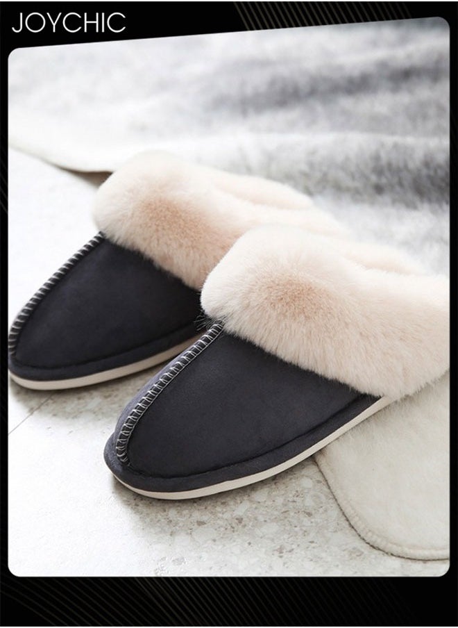 Joychic - Men Winter Flat Bedroom Slippers Memory Foam Slippers Fluffy Slippers Warm Soft House Slippers for Men Non-Slip Indoor Outdoor Dark Grey - Image 1