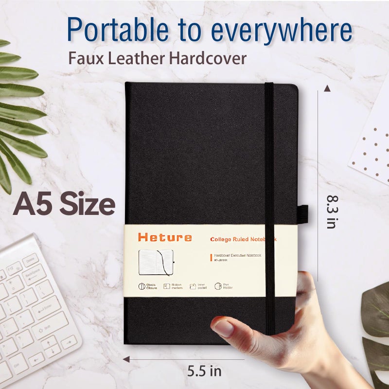 Heture Hardcover Notebooks, 6 Packs A5 Lined Journals Notebook for Writing 160 Pages, 8.2 x 5.5 inch, Black Classic Ruled Notebooks for College/Work/Travel (Black-6 Pack) - Image 2