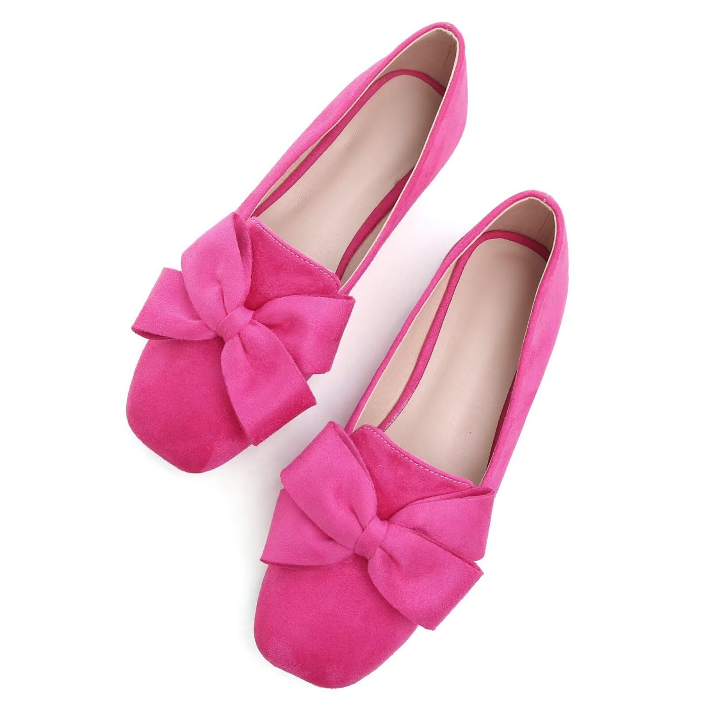 SAILING LU Womens Square Toe Ballet Flats Bow Suede Shoes Size 9 Women Dressy Comfortable SlipOn Loafers Ballerina Hot Pink Rose Flats