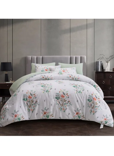 Donetella Comforter Set 4-Pcs Single Size Printed Reversible Bed Fit 140 x 200 CM All Season Comforter With (350 GSM) Down Alternative Filling,