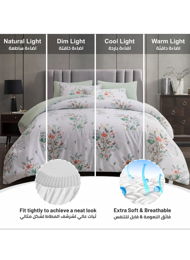 Donetella Comforter Set 4-Pcs Single Size Printed Reversible Bed Fit 140 x 200 CM All Season Comforter With (350 GSM) Down Alternative Filling,
