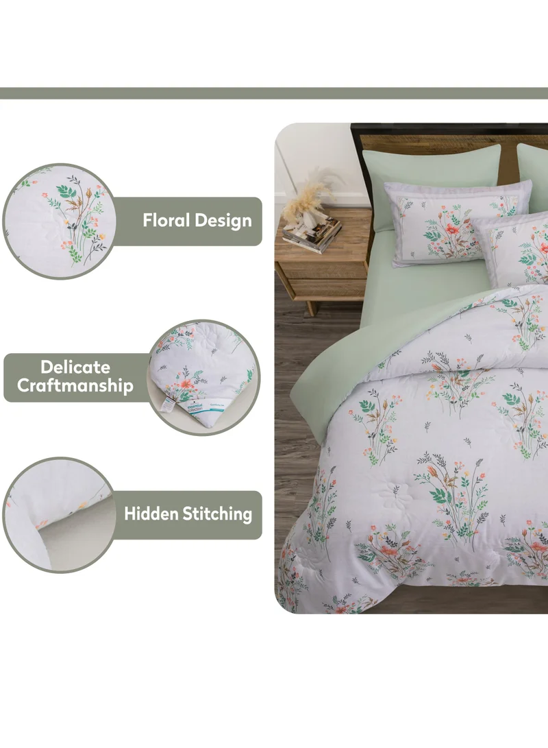 Donetella Comforter Set 4-Pcs Single Size Printed Reversible Bed Fit 140 x 200 CM All Season Comforter With (350 GSM) Down Alternative Filling,