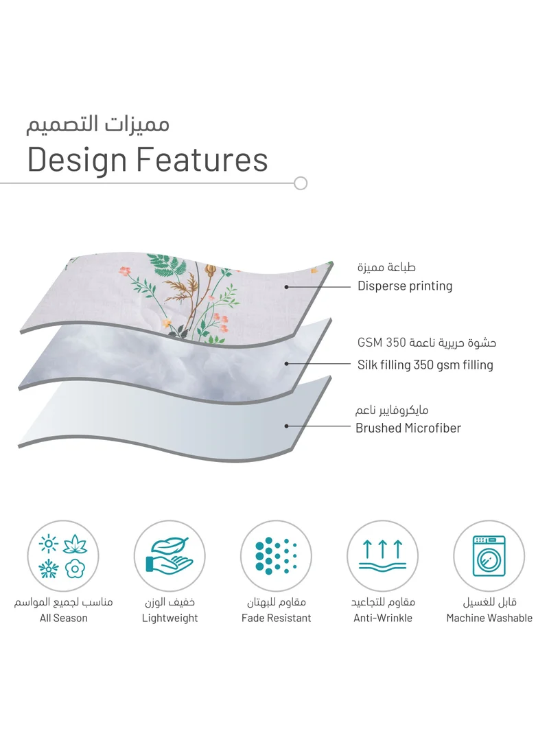 Donetella Comforter Set 4-Pcs Single Size Printed Reversible Bed Fit 140 x 200 CM All Season Comforter With (350 GSM) Down Alternative Filling,