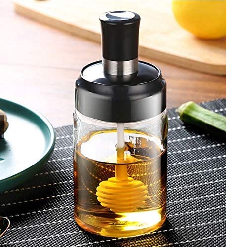 LOCANS Borosilicate Glass Food Storage Jar Honey Storage with Dipper -250 ml honey dispenser glass bottle with dipper stick spoon, honey storage glass container - Image 1