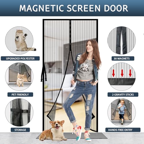 YRH Magnetic Fly Screen Door with Stay Open Buckles - Door Curtains Heavy Duty Self-Sealing Mesh,Powerful Magnets (Fit for Door Size:36x82 Inch,Screen Itself Size:38x83 Inch, Black) - Image 4