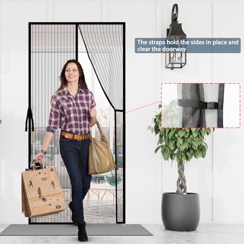 YRH Magnetic Fly Screen Door with Stay Open Buckles - Door Curtains Heavy Duty Self-Sealing Mesh,Powerful Magnets (Fit for Door Size:36x82 Inch,Screen Itself Size:38x83 Inch, Black) - Image 3