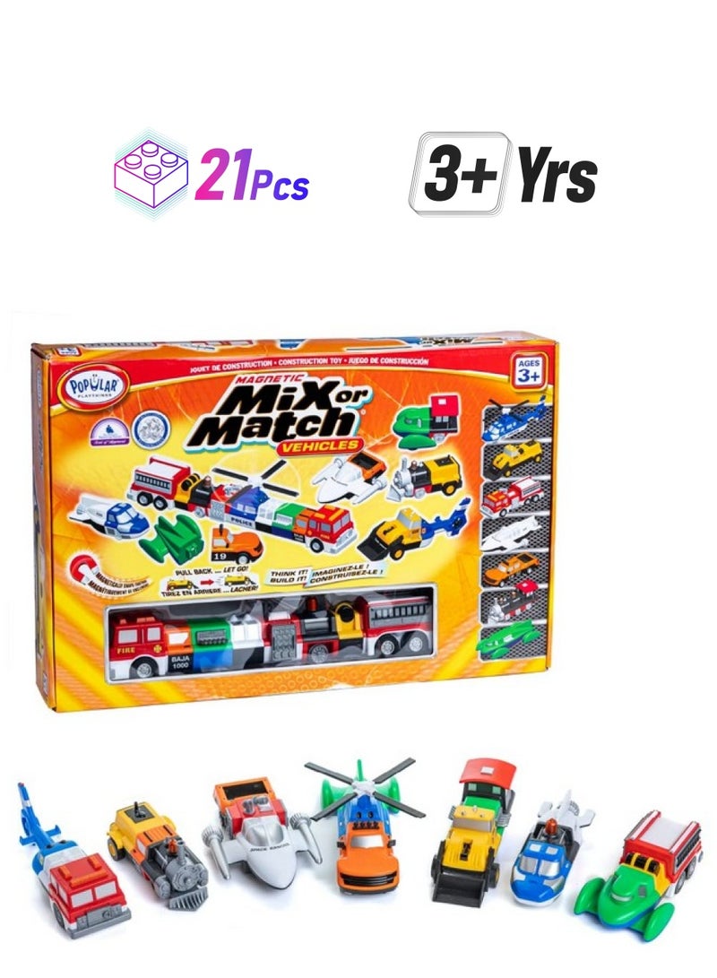 Popular Playthings Mix Or Match Vehicles Orange Magnetic Toy Play Set 21 Pieces - Image 1