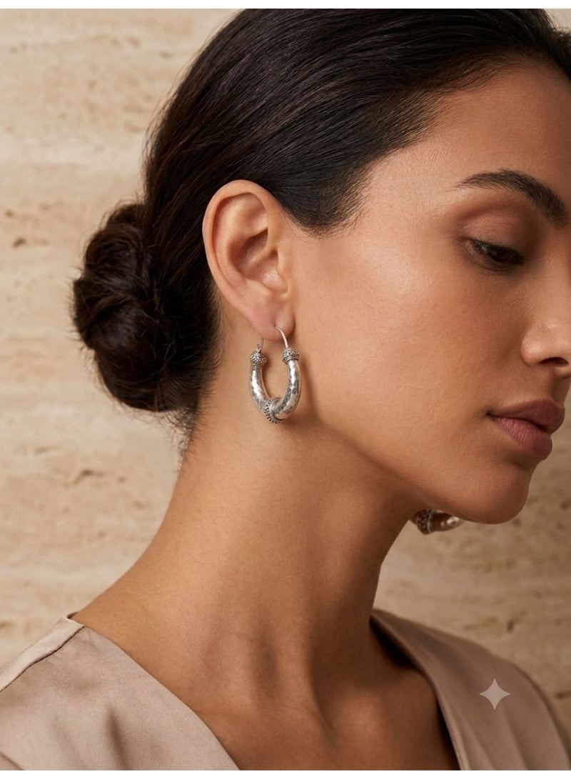 The Intermix Gems Ornate Hoop Earrings in 925 Sterling Silver - Image 1