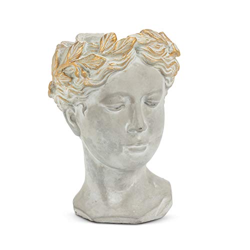 Abbott Collection Aphrodite Head Planter  Large Indoor and Outdoor Planter Pots  Whimsical Woman Statue Head Planter for Flowers and Succulents 10 inch GreyGold