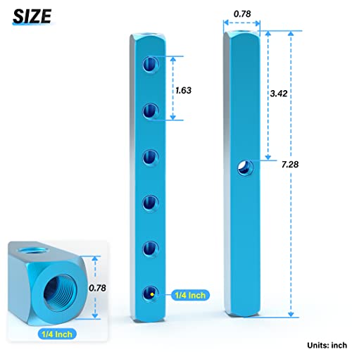 TAILONZ PNEUMATIC 14 9Port Aluminum Pneumatic Manifold Block 6 Way Blue Air Distribution Manifold for Compressed Air Systems - Image 3
