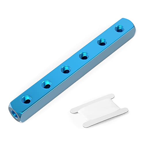 TAILONZ PNEUMATIC 14 9Port Aluminum Pneumatic Manifold Block 6 Way Blue Air Distribution Manifold for Compressed Air Systems - Image 1
