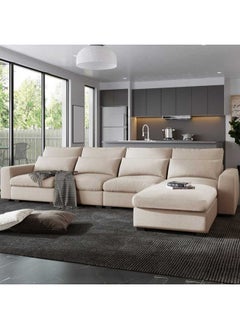 Al Home 5 Seater L-shape Sofa Linen 85x160x300x75 Cm - Beige  - Image 1