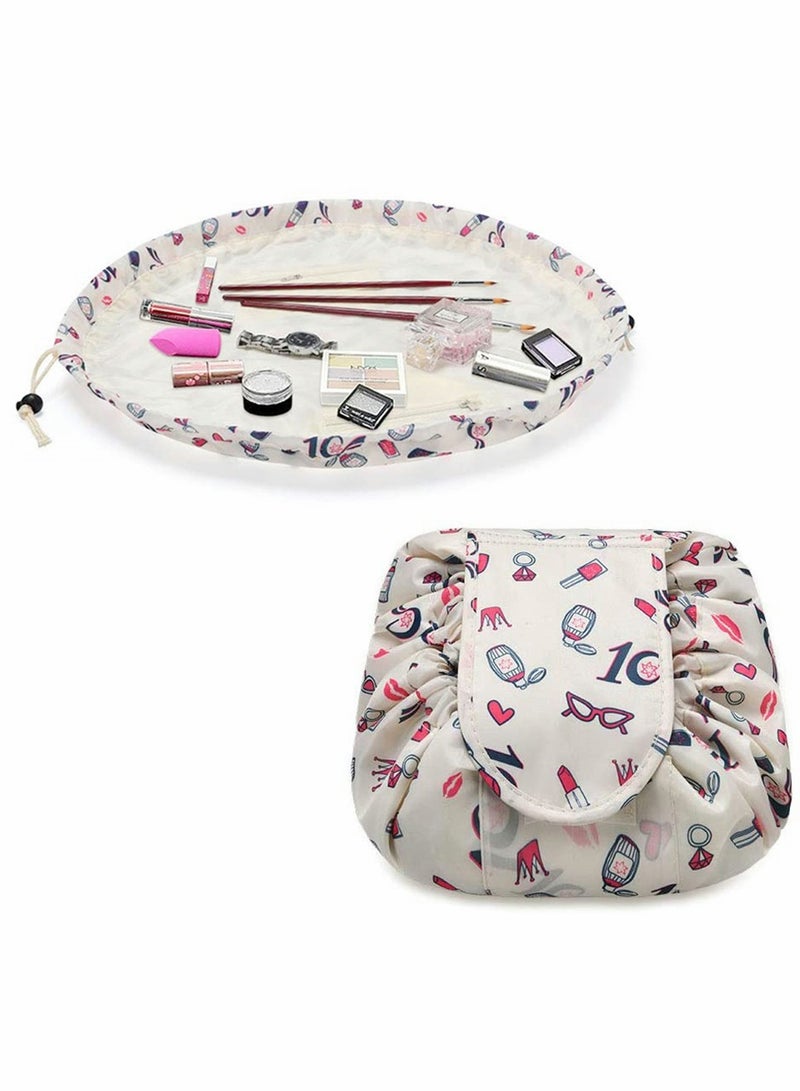 SYOSI Lazy Drawstring Make up Bag, Portable Large Travel Cosmetic Bag Pouch Travel Makeup Pouch Storage Organiser for Women Girl Lipstick Large Capacity Flat Toiletry Bags (7 x 10 Inch) - Image 1