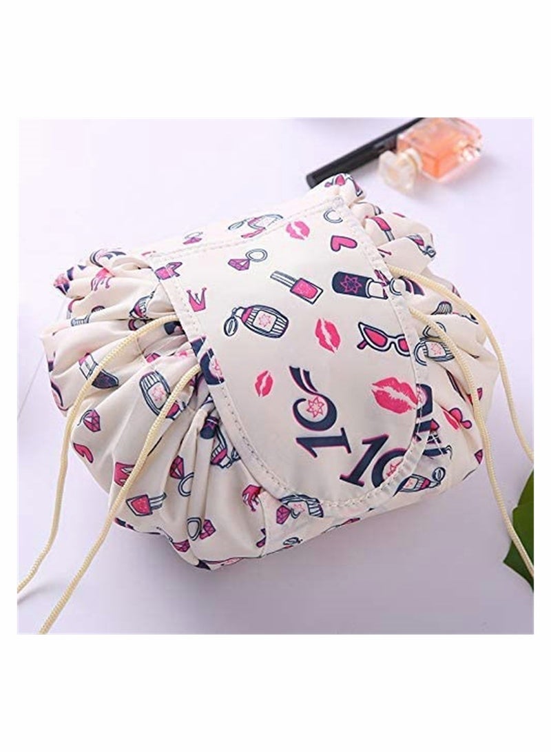 SYOSI Lazy Drawstring Make up Bag, Portable Large Travel Cosmetic Bag Pouch Travel Makeup Pouch Storage Organiser for Women Girl Lipstick Large Capacity Flat Toiletry Bags (7 x 10 Inch) - Image 3