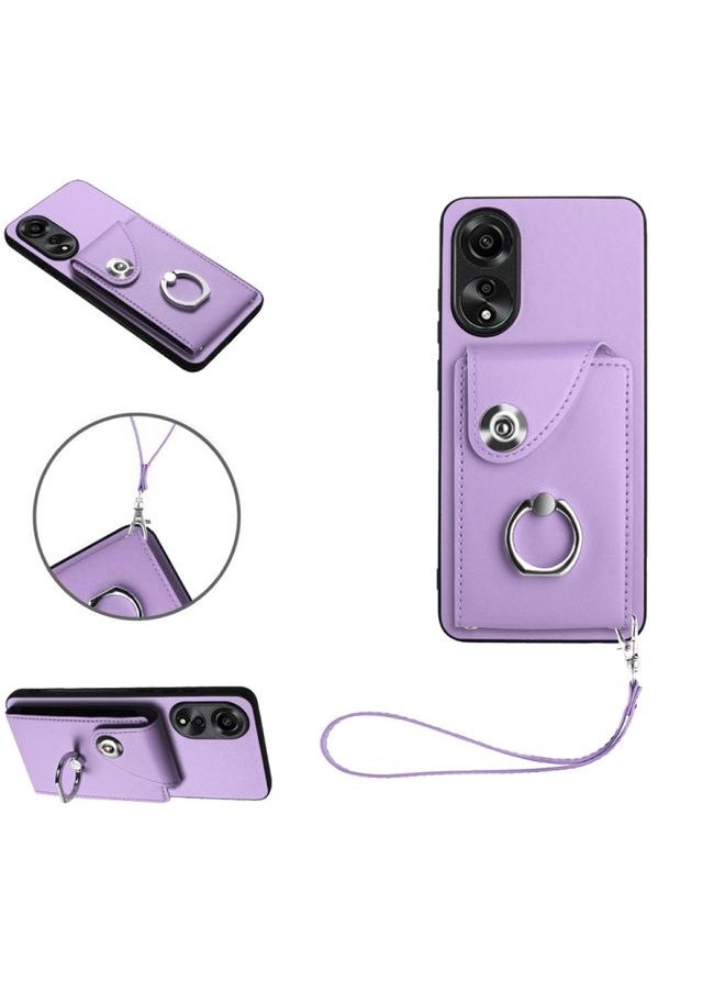 HuHa Case Cover For OPPO A78 4G Global Organ Card Bag Ring Holder PU Phone Case with Lanyard Purple 