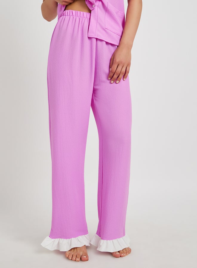 Take Two Contrast Flounce Detail Short Sleeve Shirt and Pyjama Set  - Image 5