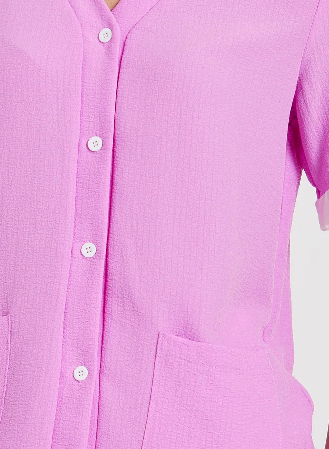Take Two Contrast Flounce Detail Short Sleeve Shirt and Pyjama Set