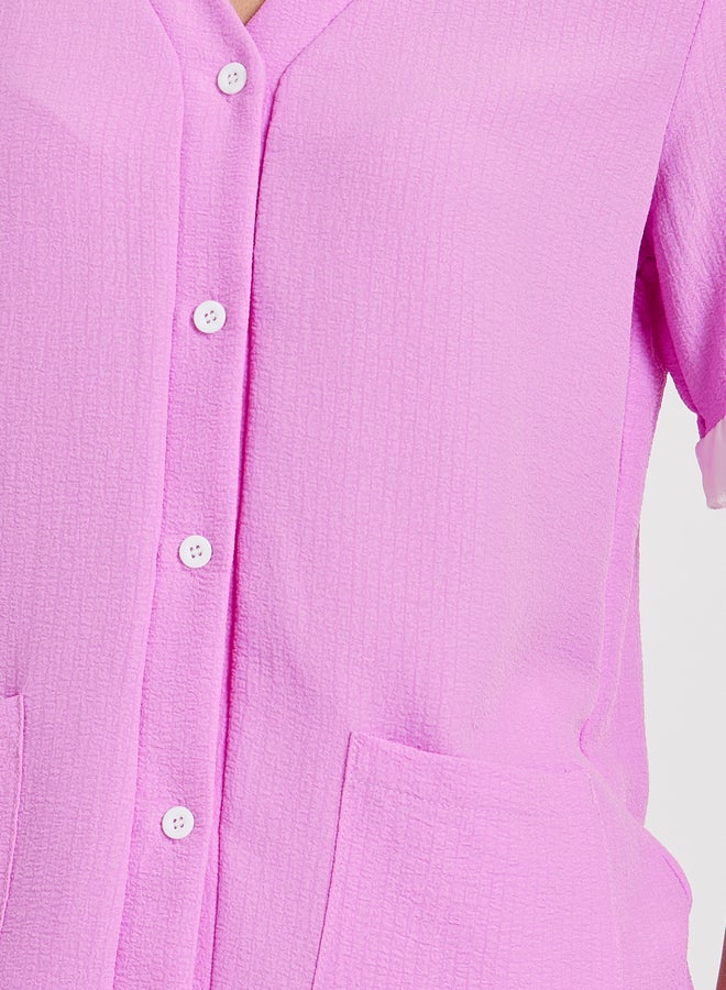 Take Two Contrast Flounce Detail Short Sleeve Shirt and Pyjama Set  - Image 3