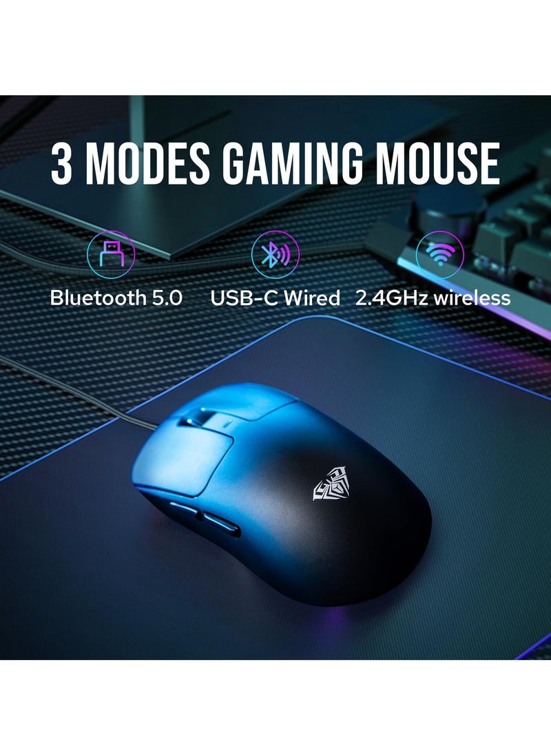 AULA SC680 Wireless Mouse, Ergonomic Gaming Mouse, with Adjustable 26000 DPI, PAW3395 Sensor, BK3633 Chipset, BT 5.0/2.4GHz/Wired Connections, 500mAh Battery for Win/Mac/PC/Laptop  - Image 5