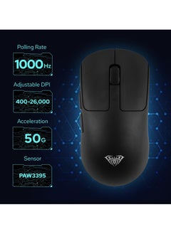 AULA SC680 Wireless Mouse, Ergonomic Gaming Mouse, with Adjustable 26000 DPI, PAW3395 Sensor, BK3633 Chipset, BT 5.0/2.4GHz/Wired Connections, 500mAh Battery for Win/Mac/PC/Laptop  - Image 4