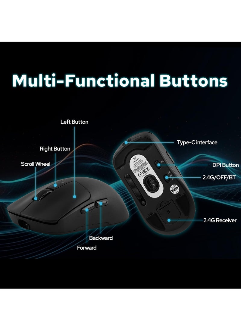 AULA - SC680 Wireless Mouse, Ergonomic Gaming Mouse, with Adjustable 26000 DPI, PAW3395 Sensor, BK3633 Chipset, BT 5.0/2.4GHz/Wired Connections, 500mAh Battery for Win/Mac/PC/Laptop - Image 1