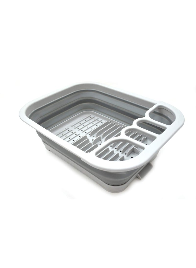 SAMMART SAMMART Collapsible Dish Drainer with Drainer Board Foldable Drying Rack Set Portable Dinnerware Organizer Space Saving Kitchen Storage Tray 1 Grey  - Image 3