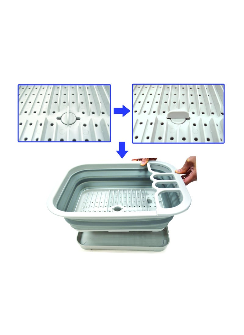 SAMMART SAMMART Collapsible Dish Drainer with Drainer Board Foldable Drying Rack Set Portable Dinnerware Organizer Space Saving Kitchen Storage Tray 1 Grey  - Image 5