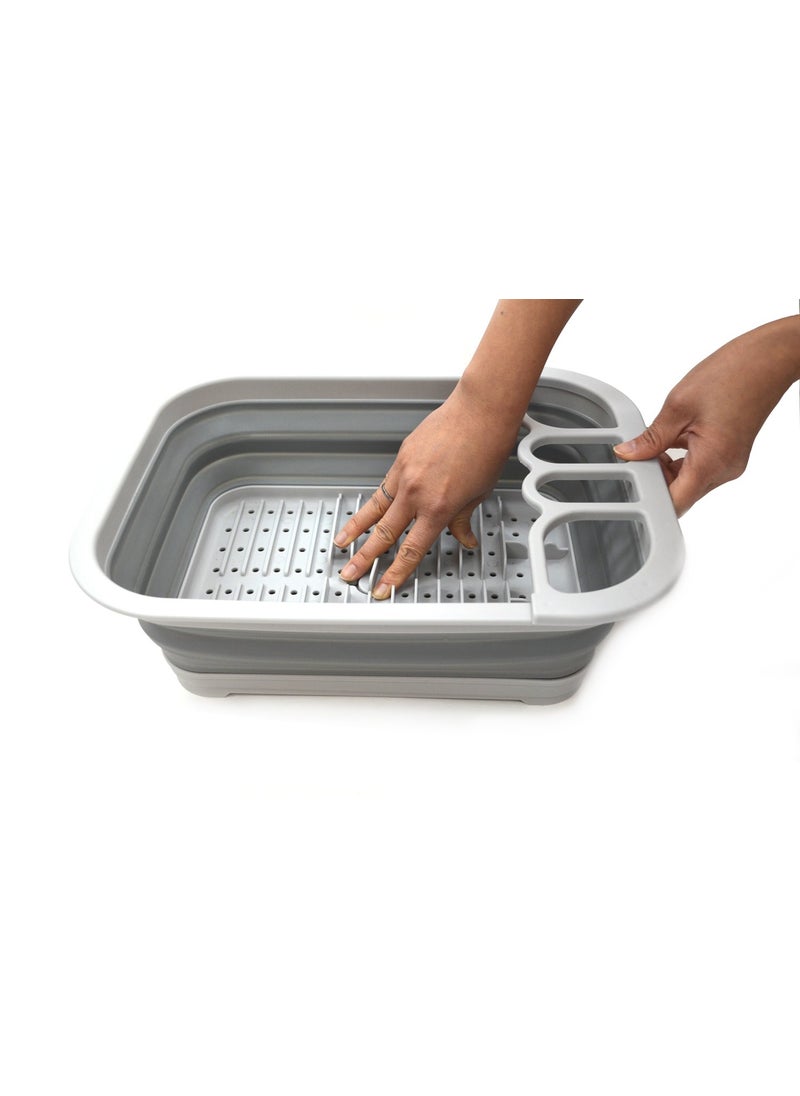 SAMMART SAMMART Collapsible Dish Drainer with Drainer Board Foldable Drying Rack Set Portable Dinnerware Organizer Space Saving Kitchen Storage Tray 1 Grey  - Image 4