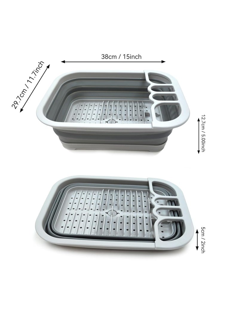 SAMMART SAMMART Collapsible Dish Drainer with Drainer Board Foldable Drying Rack Set Portable Dinnerware Organizer Space Saving Kitchen Storage Tray 1 Grey  - Image 2