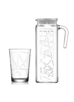 LAV 7 Pieces Line Beverage Set 1200 Ml Jug And 6 Pieces 205 Ml Tumbler - Clear  - Image 1