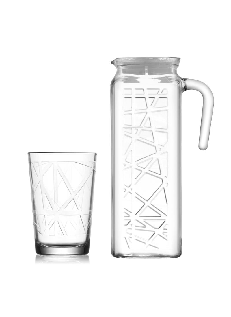 LAV 7 Pieces Line Beverage Set 1200 Ml Jug And 6 Pieces 205 Ml Tumbler - Clear  - Image 1