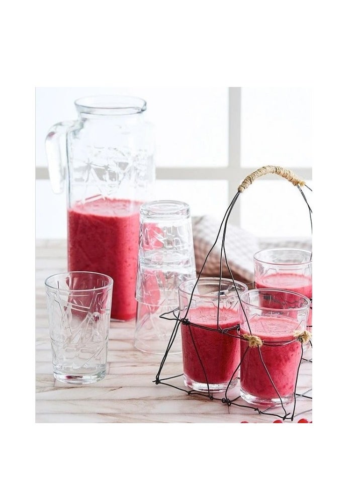 LAV 7 Pieces Line Beverage Set 1200 Ml Jug And 6 Pieces 205 Ml Tumbler - Clear  - Image 3