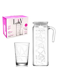 LAV 7 Pieces Line Beverage Set 1200 Ml Jug And 6 Pieces 205 Ml Tumbler - Clear  - Image 2