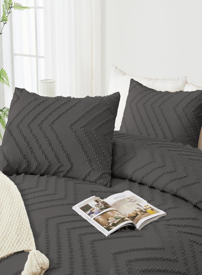 Andency طقم لحاف أندينسي رمادي داكن كبير الحجم (سوبر كينج) 120×120، طقم لحاف كبير الحجم (كينج) بتصميم بوهيمي ناعم ودافئ، طقم مفروشات مكون من 3 قطع بنقشة شيفرون جمالية - Image 4