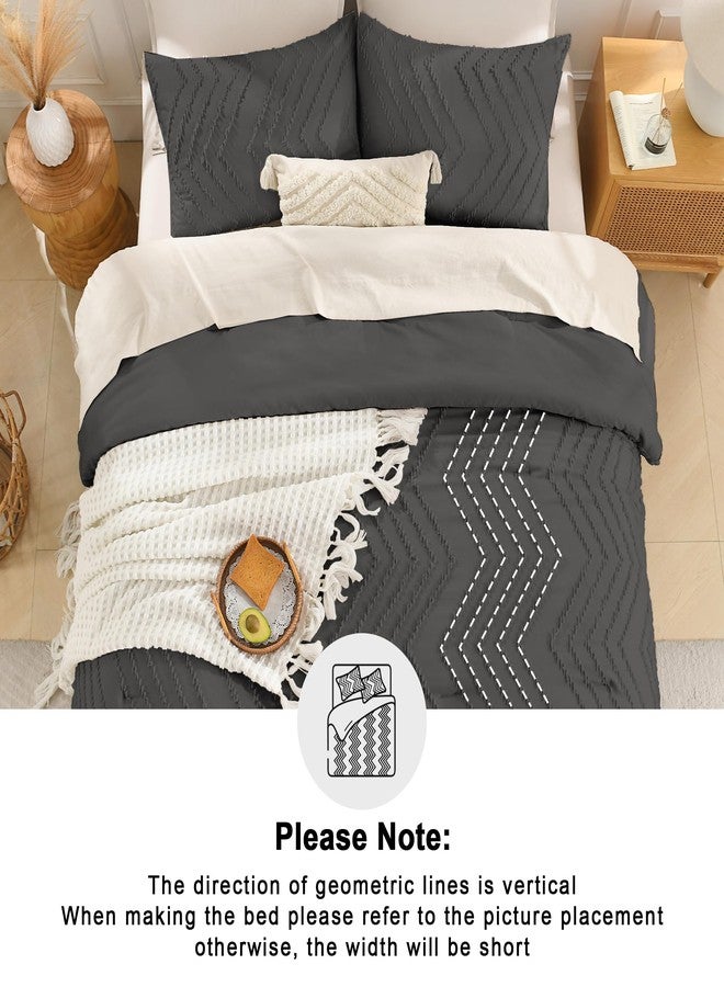 Andency طقم لحاف أندينسي رمادي داكن كبير الحجم (سوبر كينج) 120×120، طقم لحاف كبير الحجم (كينج) بتصميم بوهيمي ناعم ودافئ، طقم مفروشات مكون من 3 قطع بنقشة شيفرون جمالية - Image 5