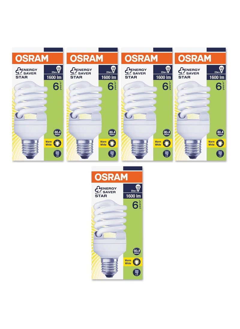 Osram Osram Duluxstar Mini Twist Compact fluorescent integrated, Spiral Shape 23 Watt Screw - Base- E27, 1600 lm (Pack of 5) -Warm White  - Image 1
