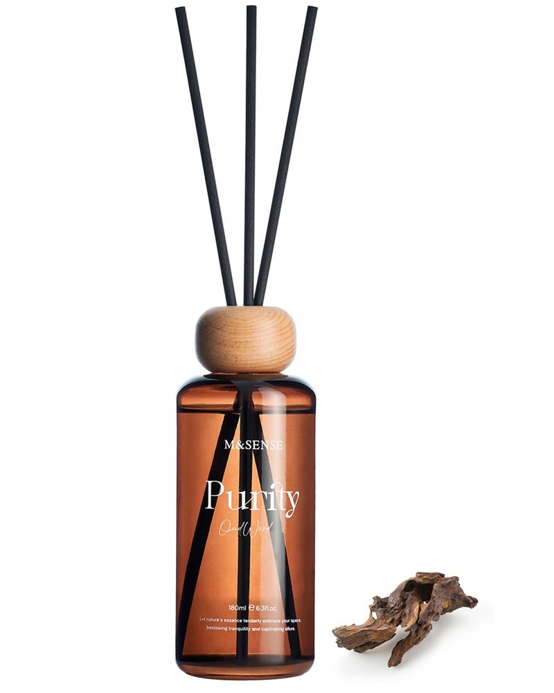 M&SENSE Oud Wood Reed Diffuser: Upgraded Formula 6.3 fl oz Non-Toxic Aroma Set with Sticks, Long-Lasting Natural Essential Oil Gifts for Home, Bedroom - Image 1