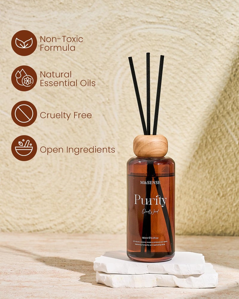 M&SENSE Oud Wood Reed Diffuser: Upgraded Formula 6.3 fl oz Non-Toxic Aroma Set with Sticks, Long-Lasting Natural Essential Oil Gifts for Home, Bedroom - Image 3