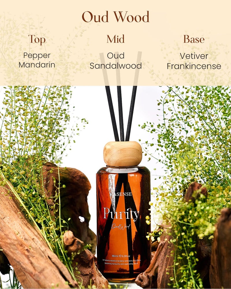 M&SENSE Oud Wood Reed Diffuser: Upgraded Formula 6.3 fl oz Non-Toxic Aroma Set with Sticks, Long-Lasting Natural Essential Oil Gifts for Home, Bedroom - Image 2
