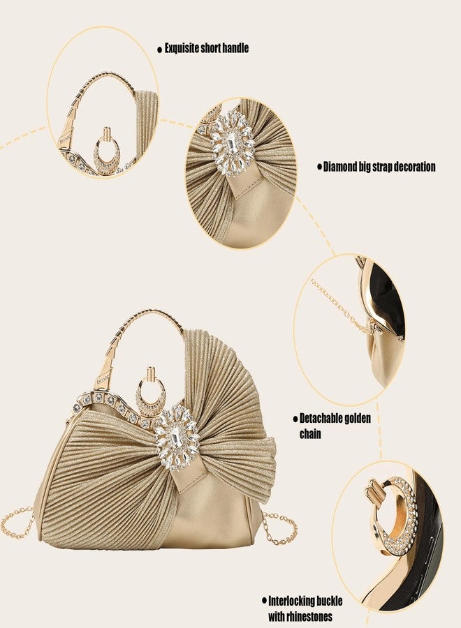 Buric Clutch Purses for Women Rhinestone Evening Handbag Bridal Wedding Prom Purse Formal Party Bow Tie Clutch for Women (Gold) - Image 2