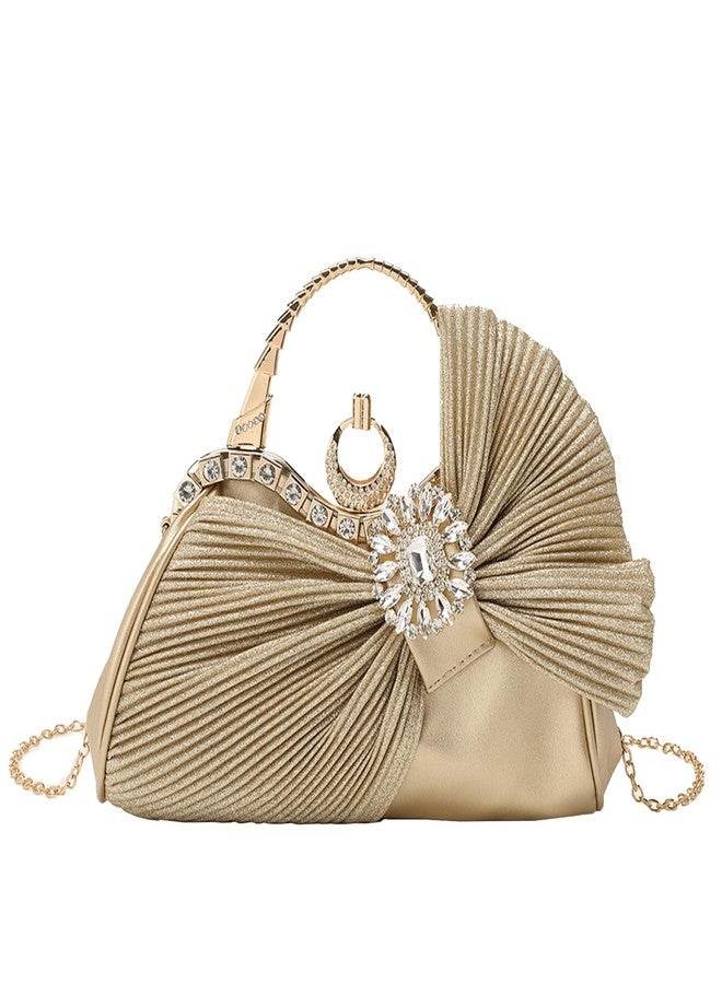 Buric Clutch Purses for Women Rhinestone Evening Handbag Bridal Wedding Prom Purse Formal Party Bow Tie Clutch for Women (Gold) - Image 1