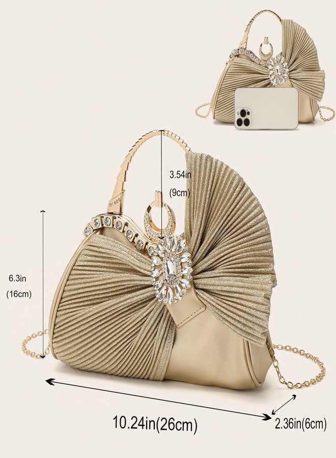 Buric Clutch Purses for Women Rhinestone Evening Handbag Bridal Wedding Prom Purse Formal Party Bow Tie Clutch for Women (Gold) - Image 5