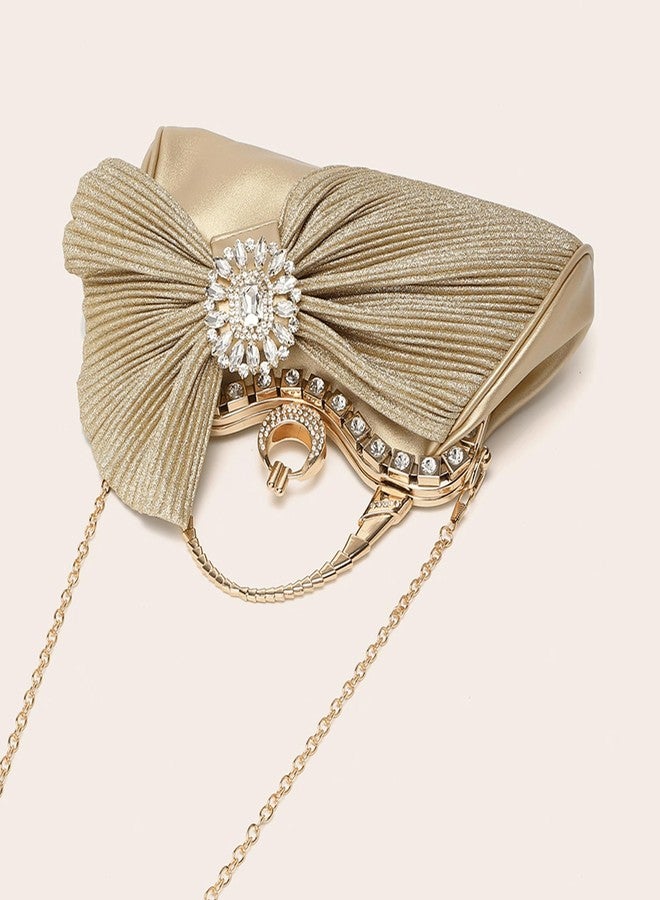 Buric Clutch Purses for Women Rhinestone Evening Handbag Bridal Wedding Prom Purse Formal Party Bow Tie Clutch for Women (Gold) - Image 4