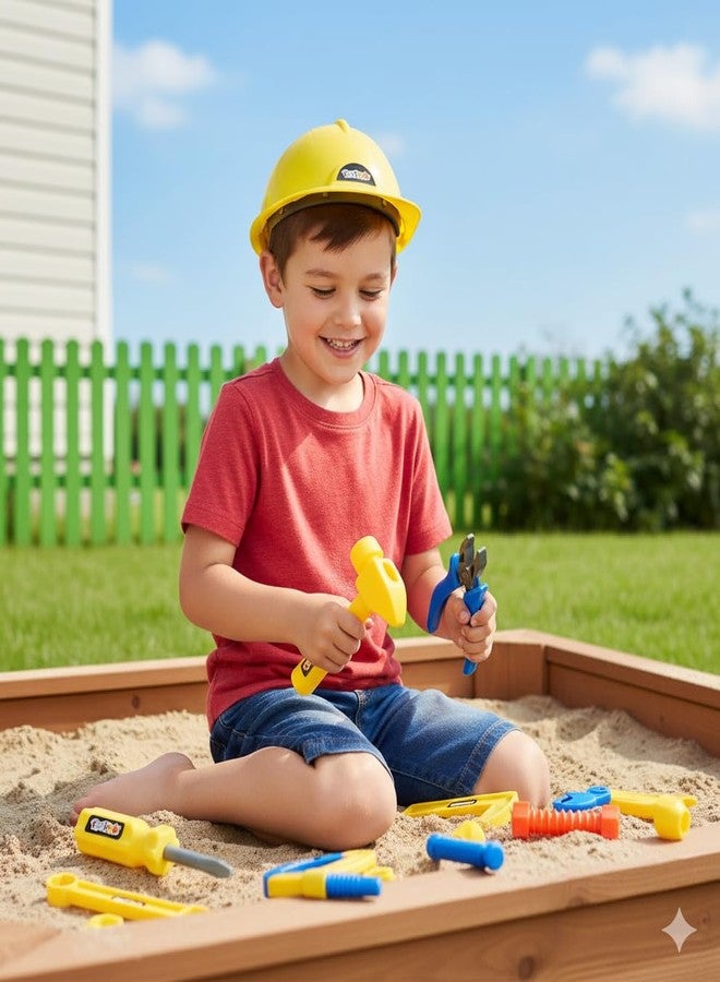 Amitasha Mechanics Helmet Tools Kit Toys for Kids Pretend Play Construction Toy for Boys Girls 3 4 5 6 Years Old Automobile Toolkit for Kids - (Pack of 12 Tools) - Image 2